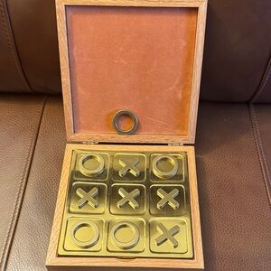 Vintage solid brass tic tac toe game in felt lined wood box case